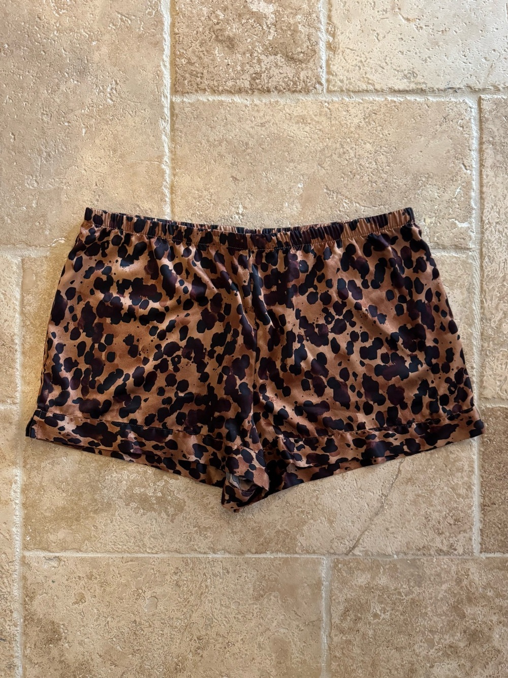 stars above Leopard Satin Lounge Shorts in Brown and Black